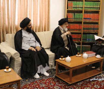 دیدار مرجع عالیقدر حضرت آیت الله العظمی حاج شیخ جعفر سبحانی و حضرت آیت الله سید علی حسینی میلانی حفظهما الله